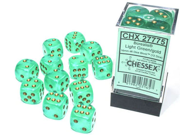 Chessex Borealis 12D6 Light Green/Gold 16MM
