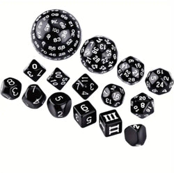 15-Piece Complete Polyhedral D3-D100 Spherical RPG Dice Set