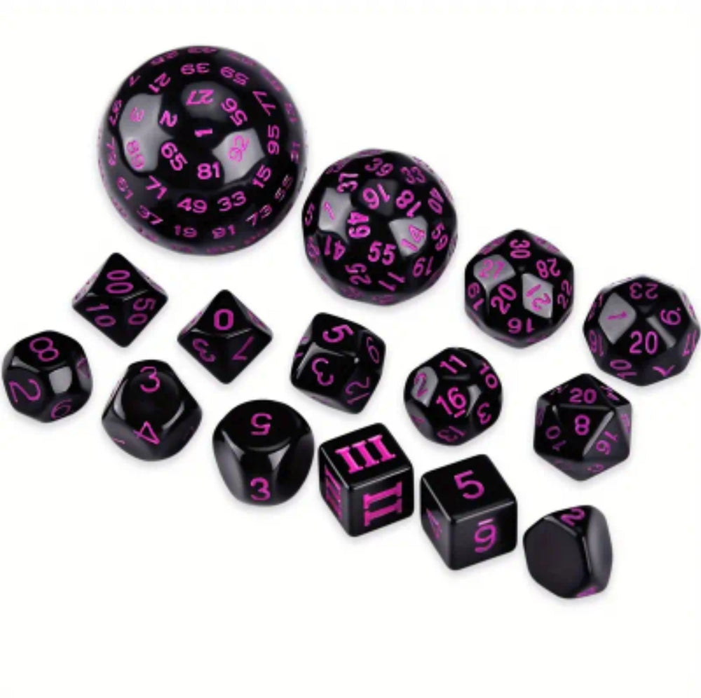 15-Piece Complete Polyhedral D3-D100 Spherical RPG Dice Set