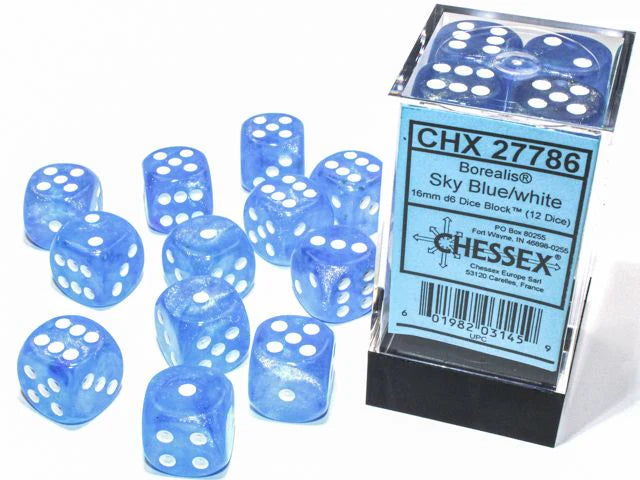Chessex Borealis 12D6 Sky Blue/White 16MM