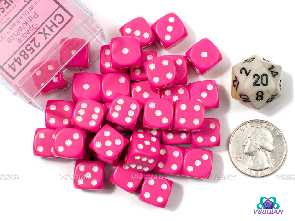 Opaque Pink/ White 12mm Dice