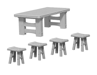 WizKids Deep Cuts Unpainted Minis: Wooden Table & Stools