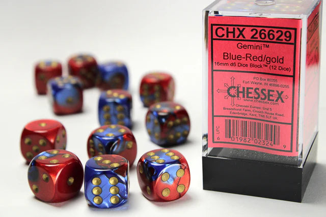 Chessex Gemini 12D6 Blue-Red/Gold 16MM