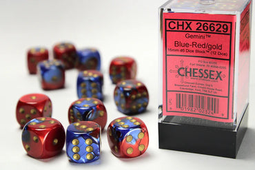 Chessex Gemini 12D6 Blue-Red/Gold 16MM