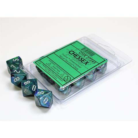 Festive Green/Silver Set of Ten D10 Dice