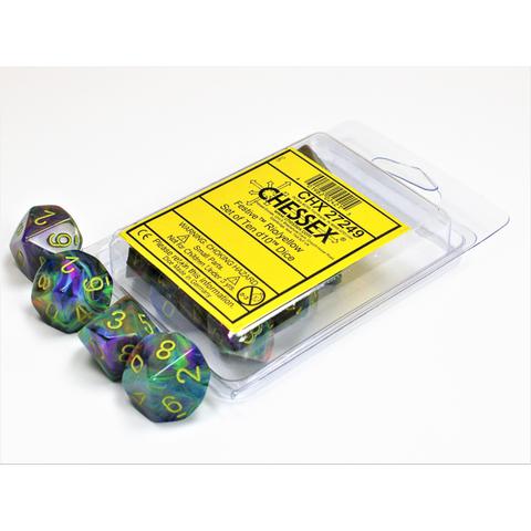 Festive Rio/Yellow Set of Ten d10 Dice