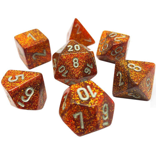 Chessex Dice Set: Glitter - Gold w/Silver 7 Set
