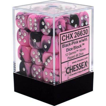 Chessex 12mm D6 Set of 36: Gemini Black-Pink / White