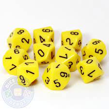 Chessex Opaque Yellow/Black Set of Ten D10