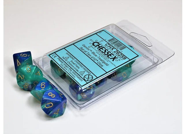 Gemini: Set of Ten d10 Blue-Teal/Gold