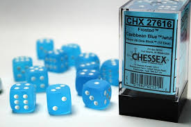 Frosted: 16mm Pip D6 Caribbean Blue/White (12)
