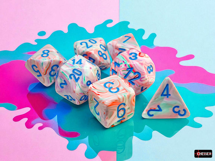 Scarab: Mega-hedral Festive pop art/blue 7-dice set
