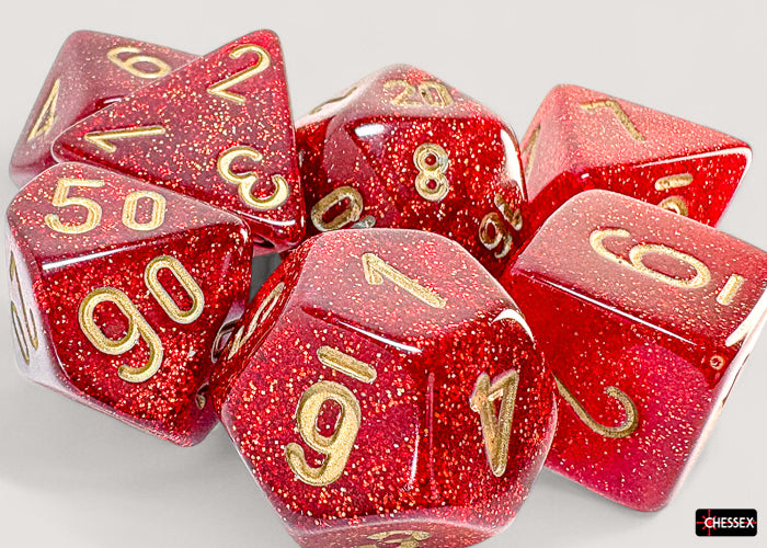 Scarab: Mega-hedral Glitter Ruby/Gold 7-Dice Set