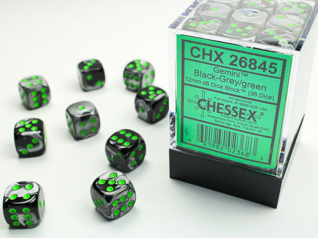 Gemini Black-Grey/green 12mm d6 Dice Block