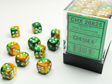 Gemini Gold-Green/white 12mm d6 Dice Block