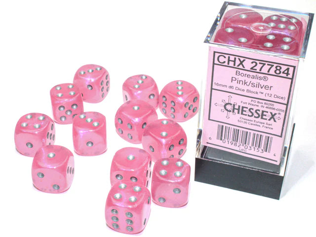 Chessex Borealis 12D6 Pink/Silver 16MM