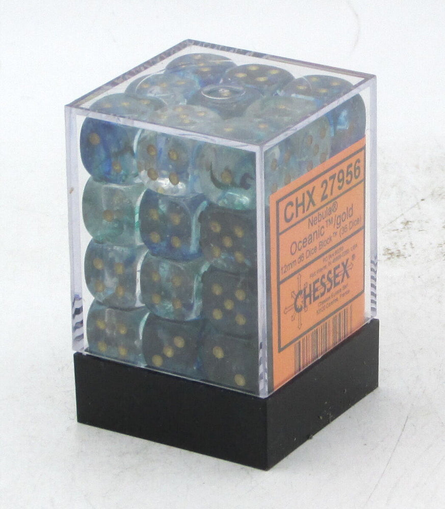 Chessex 12mm D6 Set of 36: Nebula Oceanic/ Gold Luminary