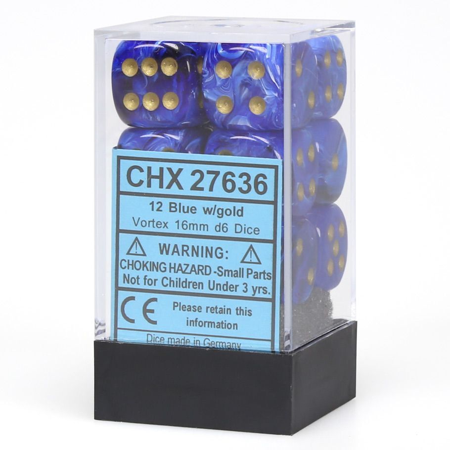 Vortex: 16mm Pip D6 Blue/Gold (12)