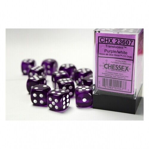 Translucent: 16mm Pip D6 Purple/White (12)