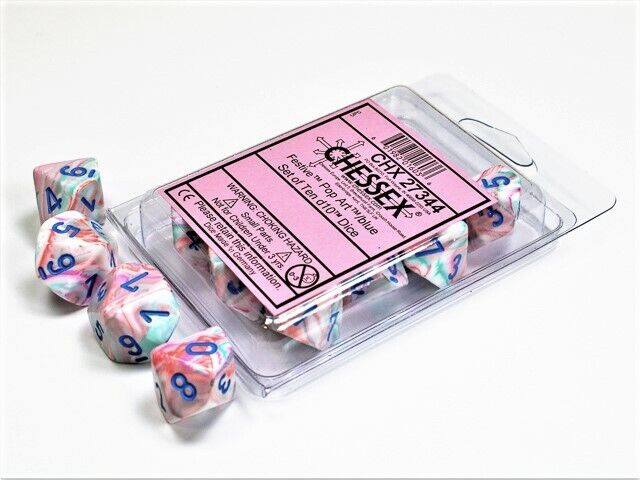 Festive Pop Art Blue Set of Ten D10 Dice