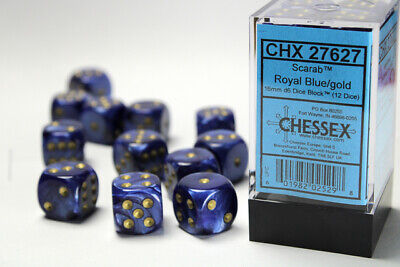Scarab: 16mm Pip D6 Royal Blue/Gold (12)