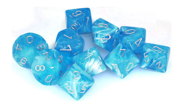 Luminary Sky/Silver Set of Ten D10 Dice