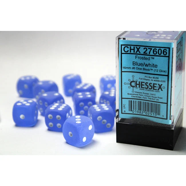Frosted: 16mm Pip D6 Blue/White (12)
