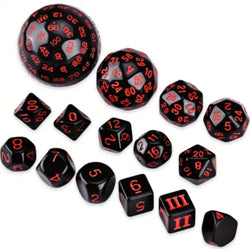 15-Piece Complete Polyhedral D3-D100 Spherical RPG Dice Set